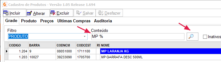 Pesquisa na Grade