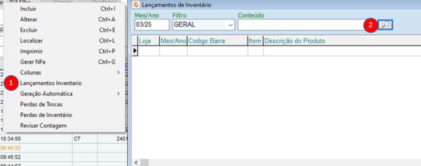 Lançamentos de inventário