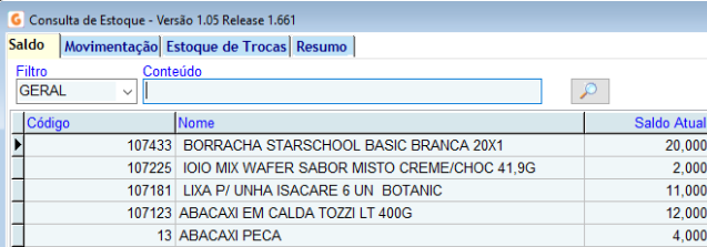 Consulta de Estoque - Saldo