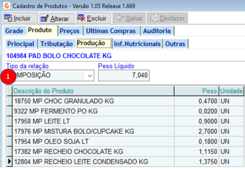 Cadastro de produtos - Aba produção