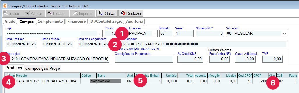 Registro da Nota de Compra para Abate