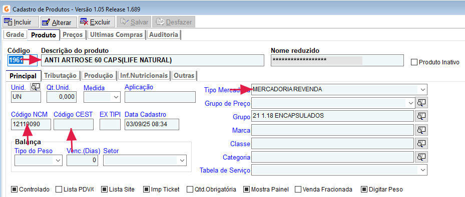Cadastro do Produto Conforme NFe do Produtor