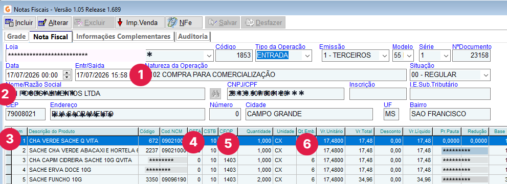 /F6 notas fiscais/clique no botão incluir
