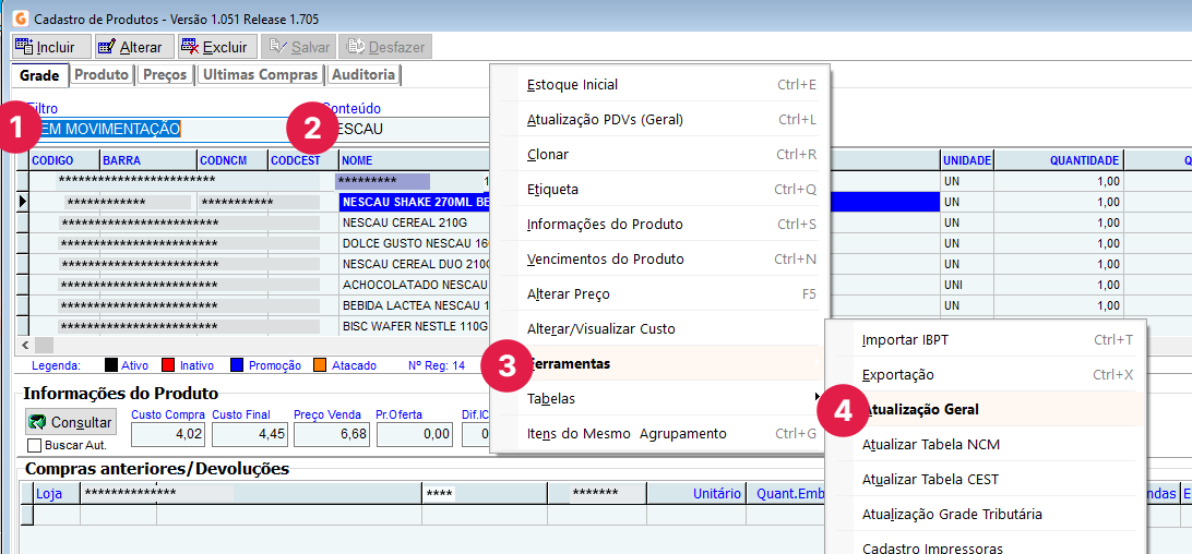 Inativar produtos por data de movimentação
