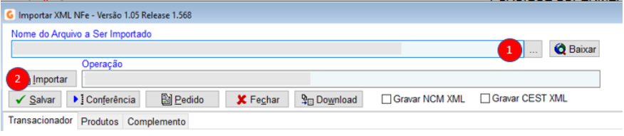 2 - Importar XML NFe/Aba transacionador