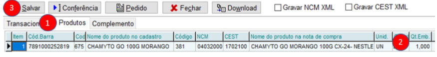 3 - Importar XML NFe/Aba produtos