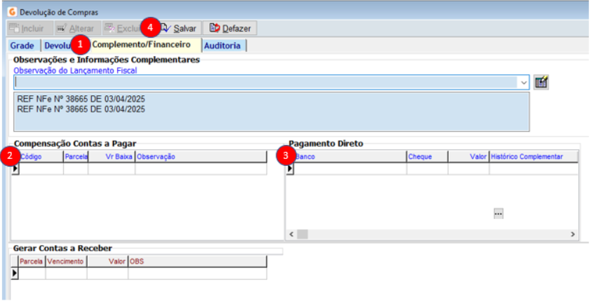 2 - Aba complemento Financeiro