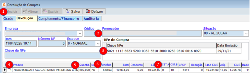 1 - Devolução de Compras/Aba