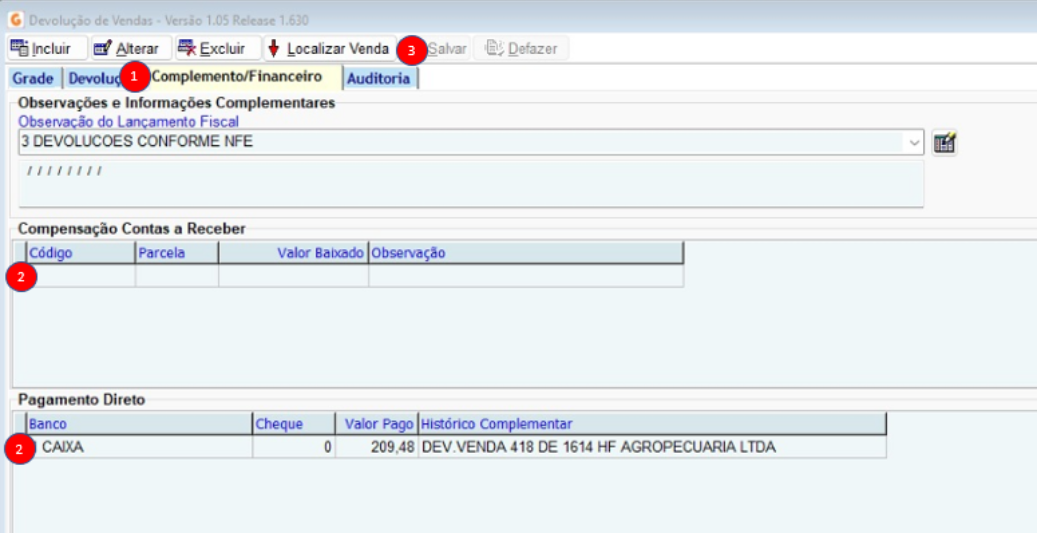 2 - Aba complemento/financeiro