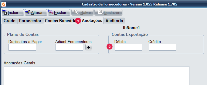 1 - Configuração de Contas para Exportação/Aba anotações